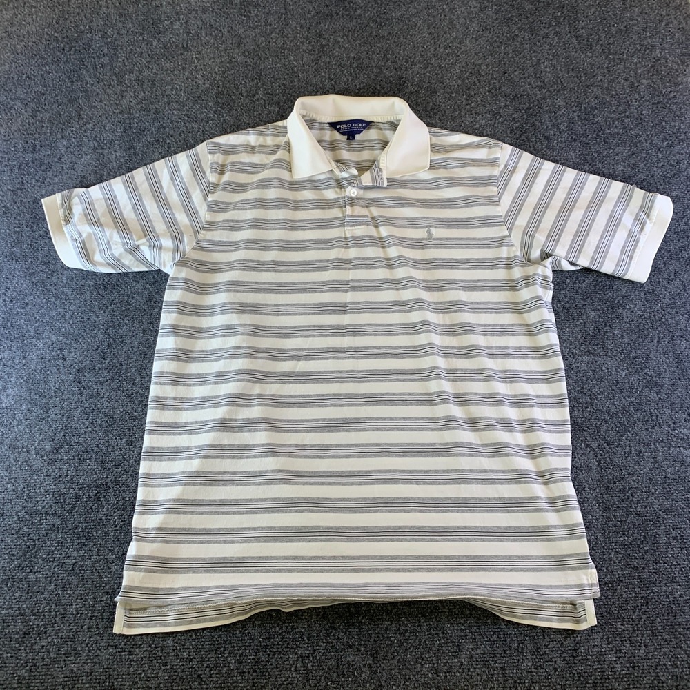 Polo Ralph Lauren Golf Polo Mens Large White Gray Good Striped Pima Cotton